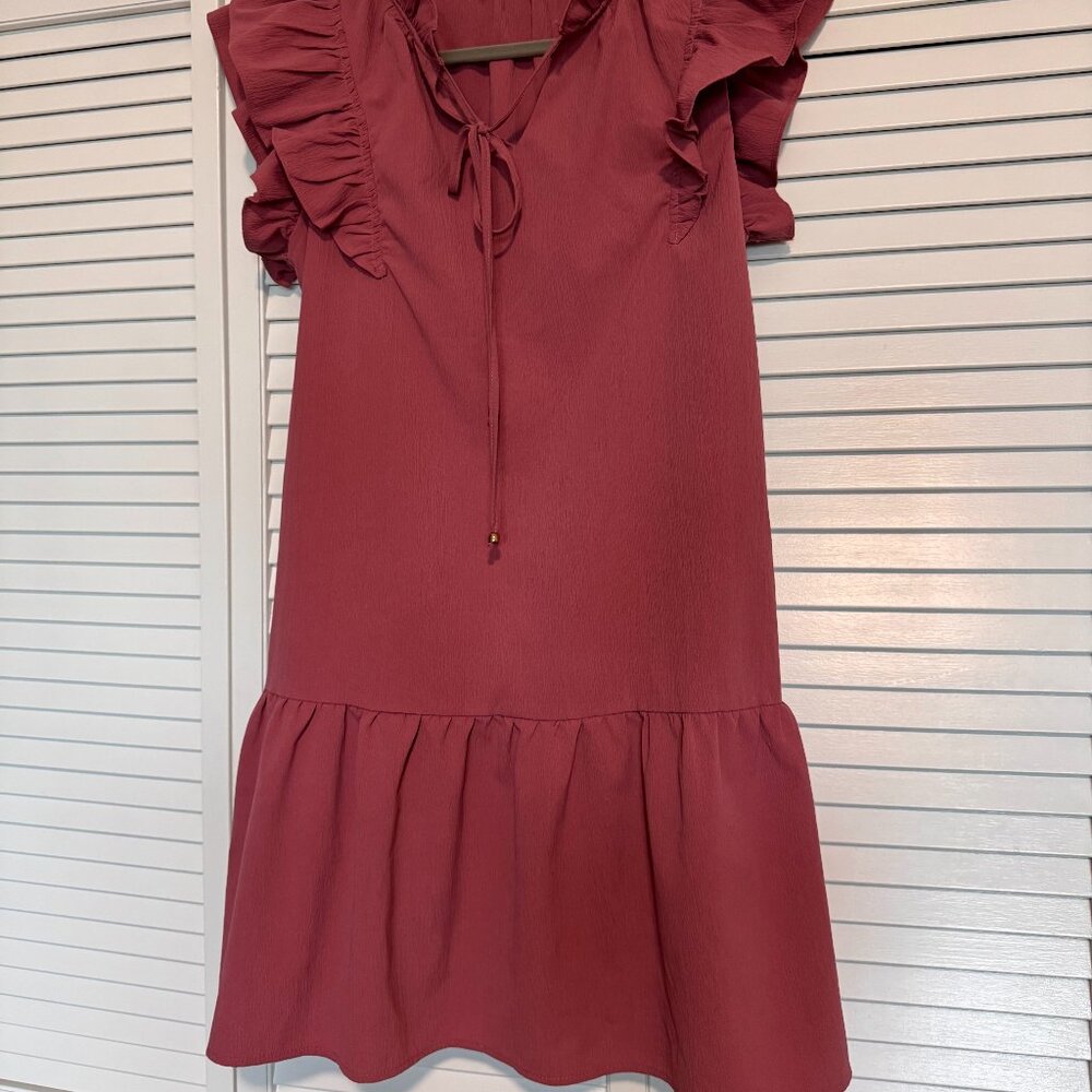 Women's Summer Pink Dress with ruffled cap short sleeves (& pockets)!! size MED